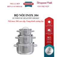 SUNHOUSE HEALTHY SHG605 304 Stainless Steel Pot Set, High quality 304 stainless steel pot, Stainless