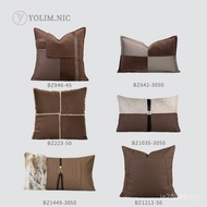 Villa Pillow Light Luxury Model Room Modern Square Pillow Brown Coffee Color High-End Club Sofa Pill