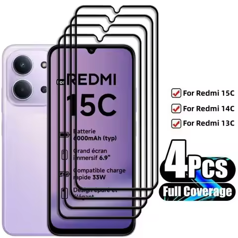 4Pcs/2Pcs Glass For Xiaomi Redmi 15C Tempered Glass For Redmi 15C 14C 13C Screen Protector HD Protec