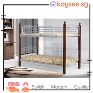 kaysee|Lodema Metal Double Decker Bed Frame with Wooden Post|Bedroom|Hostel