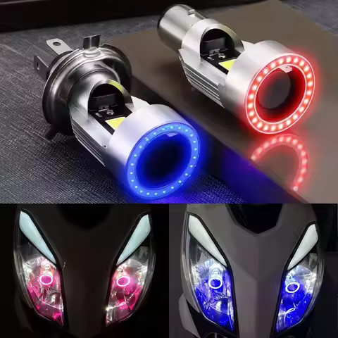 Blue/pink Angel eye H4 LED Motorcycle Headlight Ba20d HS1 H6 Scooter Motorbike Headlamp Light Bulb D