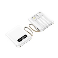Mini Power Bank 20000mAh 4 In 1 Portable Charger with iPhone Type-C USB Cable Lightweight Powerbank Emergency Light 迷你充电宝