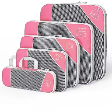 5PCS Compression Packing Cubes, Mesh Travel Packing Cubes for Suitcases, Lightweight Organizers Bag 