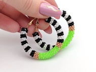 手作, 耳環, 派對, 華麗耳環,螢光綠圈形耳環, 亮珠圈