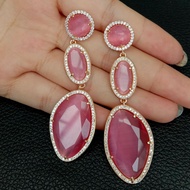 YYGEM Classic Rhinestone Women Dangle Earrings Crystal Pink Drops Cat's Eye Geometric Earrings Drop Earrings Jewelry Earrings