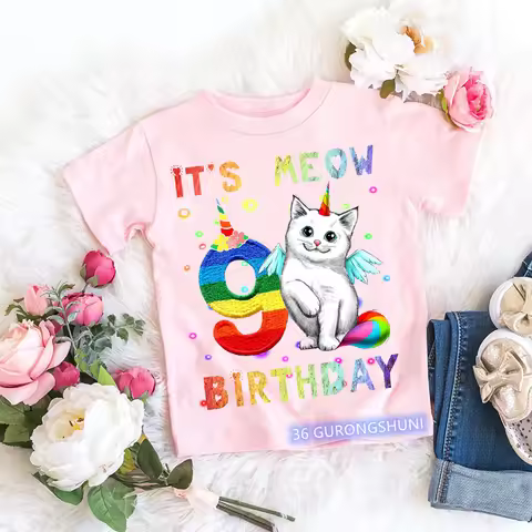 It'S Me Birthday Cat Cartoon Print T Shirt Boys Girls Gift Number Toddler 7 8 9 Year T-Shirt Kawaii 