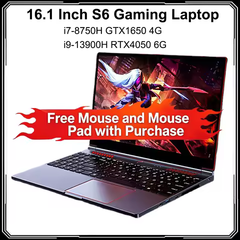 16.1 Inch S6 Gaming Laptop Intel Core i9-13900H RTX4050 6G i7-8750H GTX1650 4G Windows11 RAM Max 64G
