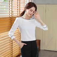 Baju chiffon fesyen wanita perangai putih kemeja sifon lengan panjang 2020 blaus baju Korea langsing baru