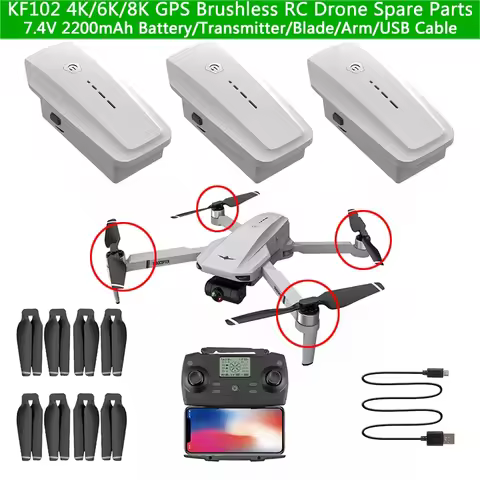 KF102 Dual Cam GPS Brushless RC Drone Spare Parts 4K/6K/8K 7.4V 2200mAh Battery Propeller RC Arm USB