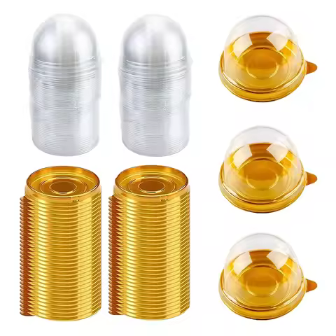 50PCS Clear Plastic Mini Cupcake Box Round Cupcake Mooncake Dessert Container Box Cookies Muffins Do