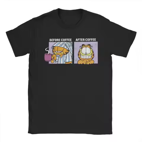Men's Garfield Before Coffee T Shirts 100% Cotton Clothing Creative Short Sleeve Round Neck Tee Shir