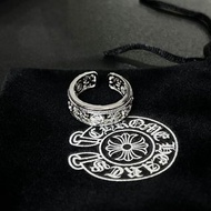 Chrome Hearts復古十字花鏤空鑲鑽開口戒指