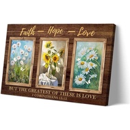 Pop Faith Hope Love Wall Decor Flowers Prints 1 Corinthians 13 13 Bible Quotes Floral Wall Art Home 
