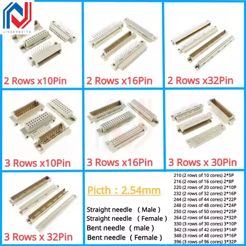 1Pcs DIN41612 European socket 9001COOA 2.54mm board-to-board connector bent pin straight hole Bent h