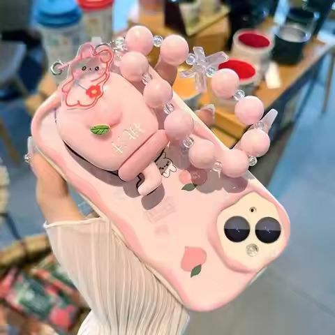 Pink Peach Lemon Bracket Chain Phone Case For VIVO V50 V60 Lite V70 FE Y400 Pro Y05 Y19S Y27 Y04 Y36
