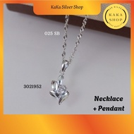 925 Silver Necklace Chain + CZ Stone Pendant (3021952) | Rantai Leher + Loket Batu CZ Perak 925 |