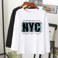 NYC NEW YORK CITY GRAFIK T-SHIRT Lengan Panjang Muslimah perempuan lelaki kain cotton baju labuh wanita laki longsleeve