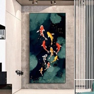 Lukisan ikan koi fengshui 9 plus bingkai hiasan dinding - future art painting