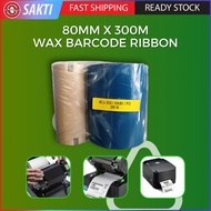 80mm X 300m WAX BARCODE RIBBON for Barcode Printer (FACE OUT) Thermal Transfer Ribbon