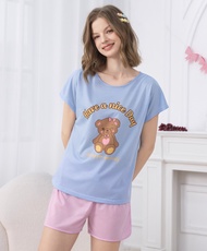 Young Hearts Young Curves Have A Nice Day Short Sleeves Polyester Cotton Top & Shorts Sleep Set C01-