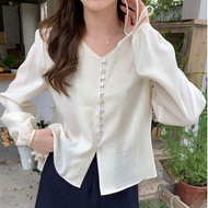 French V neck long sleeve shirt women blouse plus size spring baju perempuan baju korean style woman blause muslimah niche shirt loose versatile top