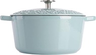 Spice by Tia Mowry 3.5 QT Enameled Cast Iron Dutch Oven W/Embossed Lid - Aqua Blue