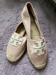 Tory Burch 粉色平底草編鞋 草鞋（6.5碼）