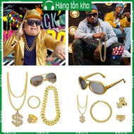 WIN Hip Hop Costume Kit 80s 90s Rapper Accessories Hat Sunglasses Gold Chain Outfit
