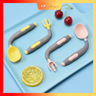 Training Feeding Bending Fork Spoon Set with Casing Children TPE Soft Curve Twist Silicone Spoon and Fork Set Sudu Bayi