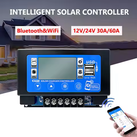 30A 60A MPPT Solar Controller with Bluetooth WiFi 12V/24V Solar Charge Smart Controller Dual USB LCD