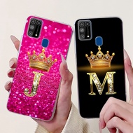 For Samsung Galaxy M31 Case Pink Black Crown 26 Letters Soft Silicone Protection Back Cover for Sams