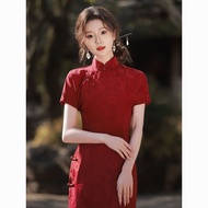 Red Improved Cheongsam Toast Dress Ancient French Chinese Retro Engagement French Dress
