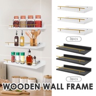 3Pcs Wooden Floating Shelves Wall Mounted Bathroom Shelves with Metal Guard Rail for Bedroom SHOPCYC