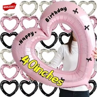 (BC)1-3Pcs Aluminum Foil Balloons with Bowknot - for Birthday Party Wedding - Large Pink Hollow Ball