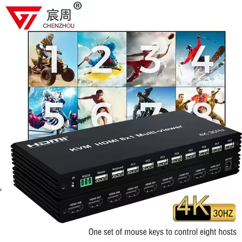 4K HDMI KVM Multiviewer Switch 8 in 1 Out KVM HDMI USB Screen Multi Viewer Seamless 8x1 Multiplexer 