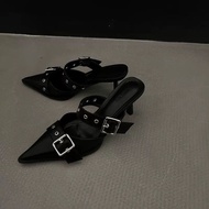 新款 细跟高跟鞋 New Slim and High Heels 现货   热卖  ——小众气质黑色包头凉鞋女外穿2025夏季新款拖鞋细跟尖头高跟鞋  Fashionable and Sexy  09