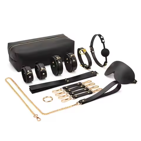 Cowhide material Premium BDSM Kit for Couples Including Collar, Handcuffs eyeshade and Fetish Toys -