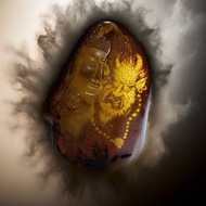 天然金絞蜜蠟一念之間 掛件擺件兩用 氧化金絲紋 帶金沙 附保卡