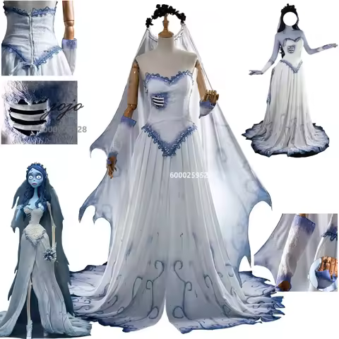Movie Corpse Bride Emily Cosplay Costume Head Veil Halloween Party Dress Anime Clothes Halloween Par