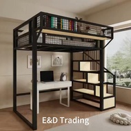 【NEW】 Iron Loft Bed Small Apartment Iron Frame Bed Bunk Bed Katil Besi Bertingkat Queen Space Saving