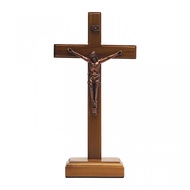 KAYU Catholic Sitting Cross Teak Wood Copper Corpus 22cm Corpus cross wooden sitting cross Catholic 