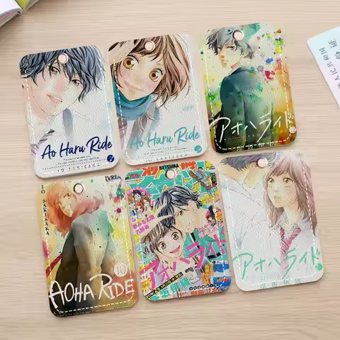 Ao Haru Ride Anime Classic Movie Rectangle ID Card Case Keychain Access Card Bag Key Tag Ring Leathe