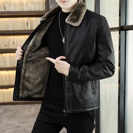Jaket Kulit Lelaki Pertengahan Umur Musim Sejuk Jaket Motosikal Bergaya Gaya Korea Baharu dengan Kot