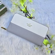 Kate Spade Madison Zip Around Continental Long Wallet in Grey / White Two-Tone Saffiano Leather - La
