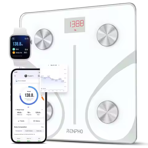 Smart Bluetooth Body Fat Scale with App, 13 Measurements, FSA/HSA Eligible, 400 lbs Capacity, White