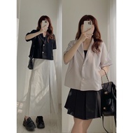 Short-sleeved Women's blazer, Short-Sleeved vest, short sleeve Korean blazer vest In Cream / Black