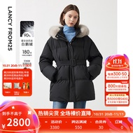 朗姿霍尔多巴吉白鹅绒可拆卸狐狸毛领加厚羽绒服外套2024冬季新款 黑色 S