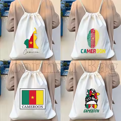 Cameroon Country Map Flag Cameroonian Gift Durable Canvas Drawstring Bag Soccer Backpack Workout Yog