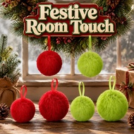 3PCS Fuzzy Christmas Ball Ornament Single Ball Soft Red Green Hanging Tree Decoration