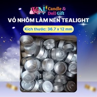 100 Aluminum Tealight candle covers rolled with edges, 36,7 x 12mm, materials for making Tealight ca